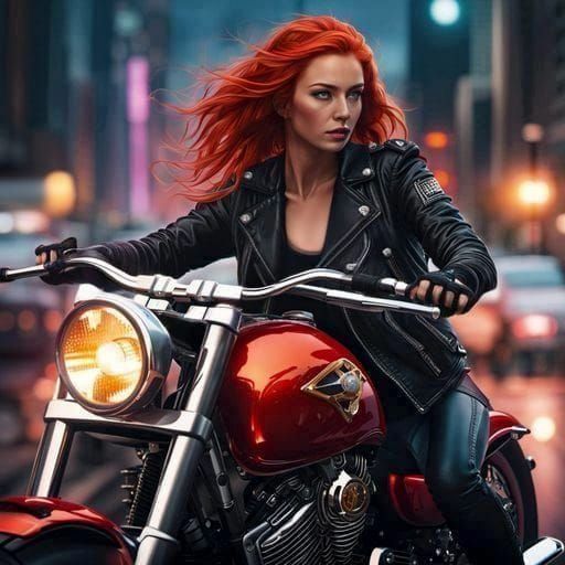 Hyperrealistic Redhead Biker Girl Illustration