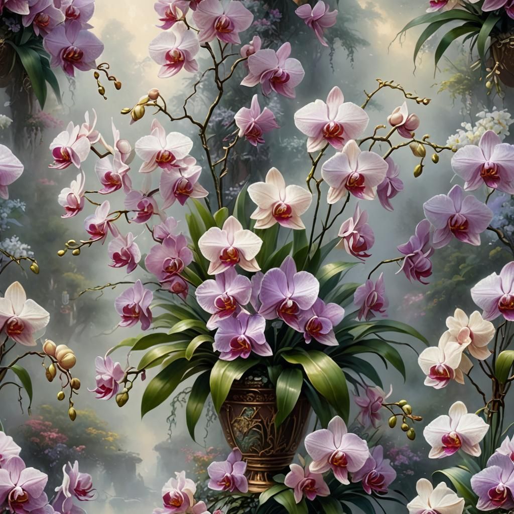 Blooming Orchid Bouquet in Luminist Style