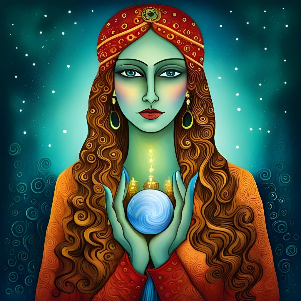 Fortune Teller's Crystal Orb Reflecting the Cosmos