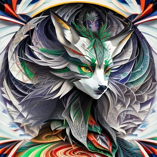 Wolf Totem Abstract Vector Fractal in Zentangle Style