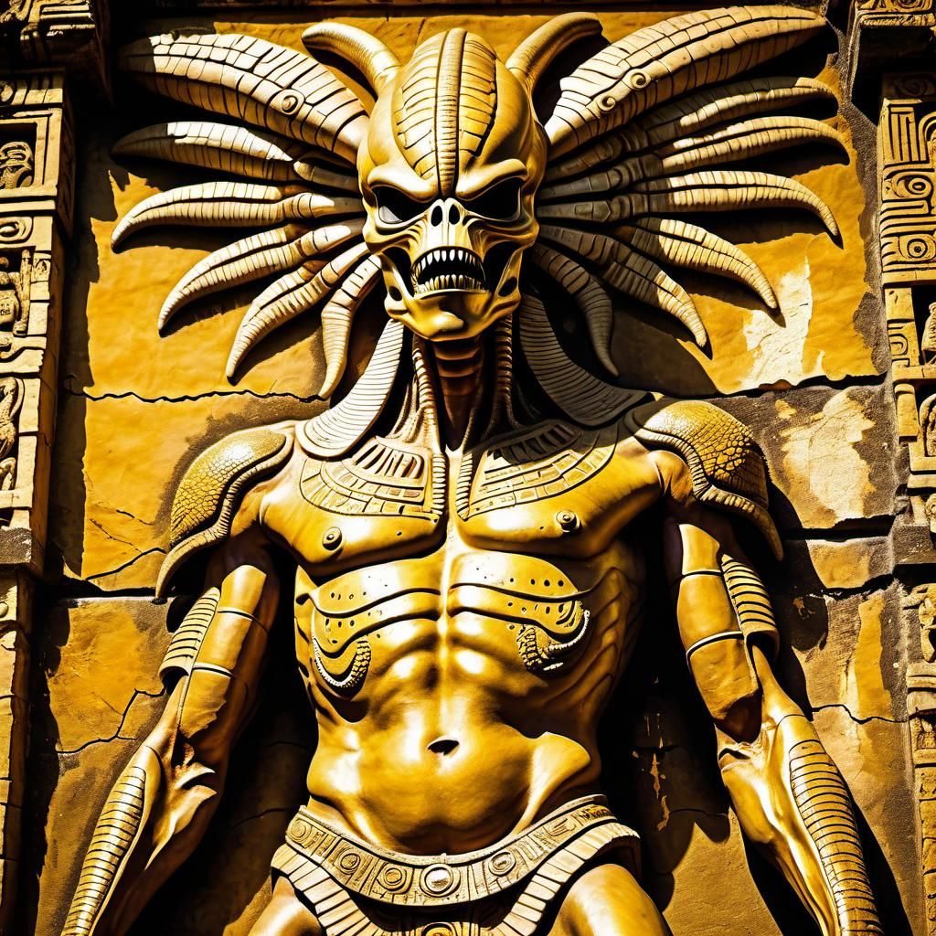 Golden Mayan Reptilian Warrior Colossus