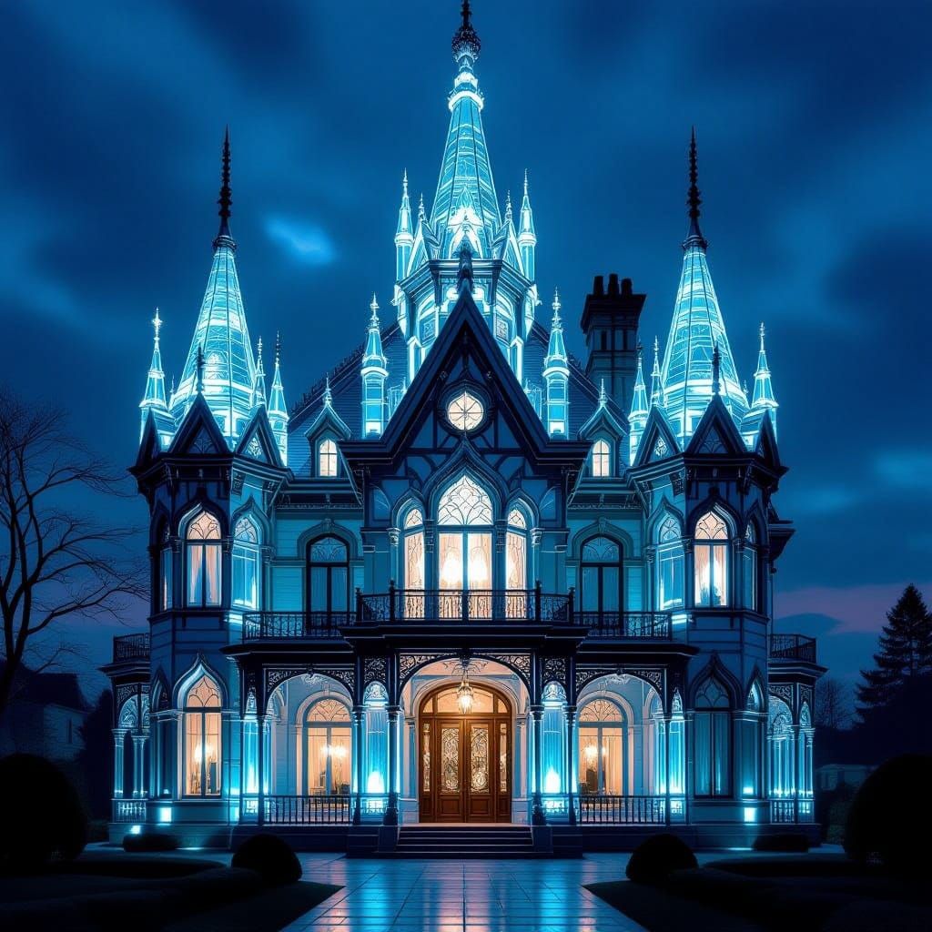 Gothic Victorian Glass Mansion: Digital Art
