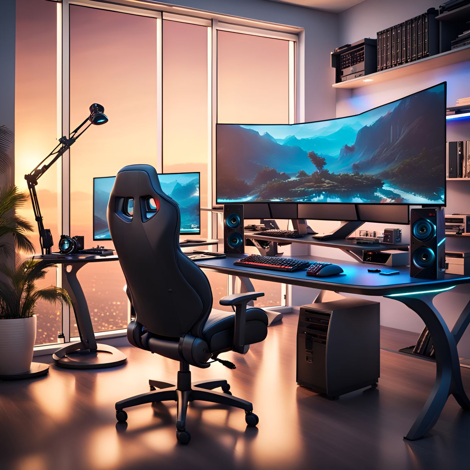 High-End Gaming PC Setup in Digital Art Style