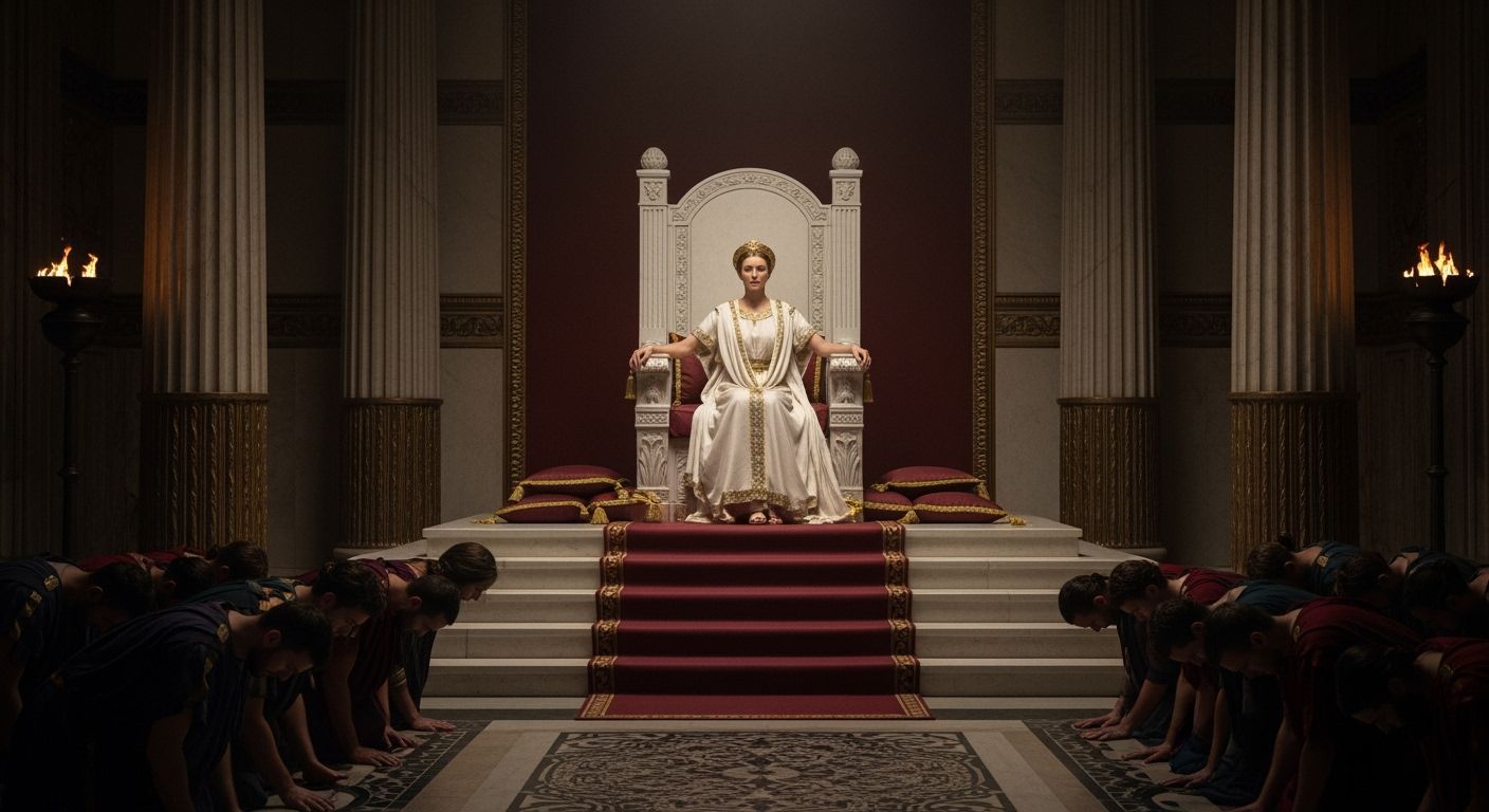 Majestic Roman Empress in Imperial Palace Throne Room