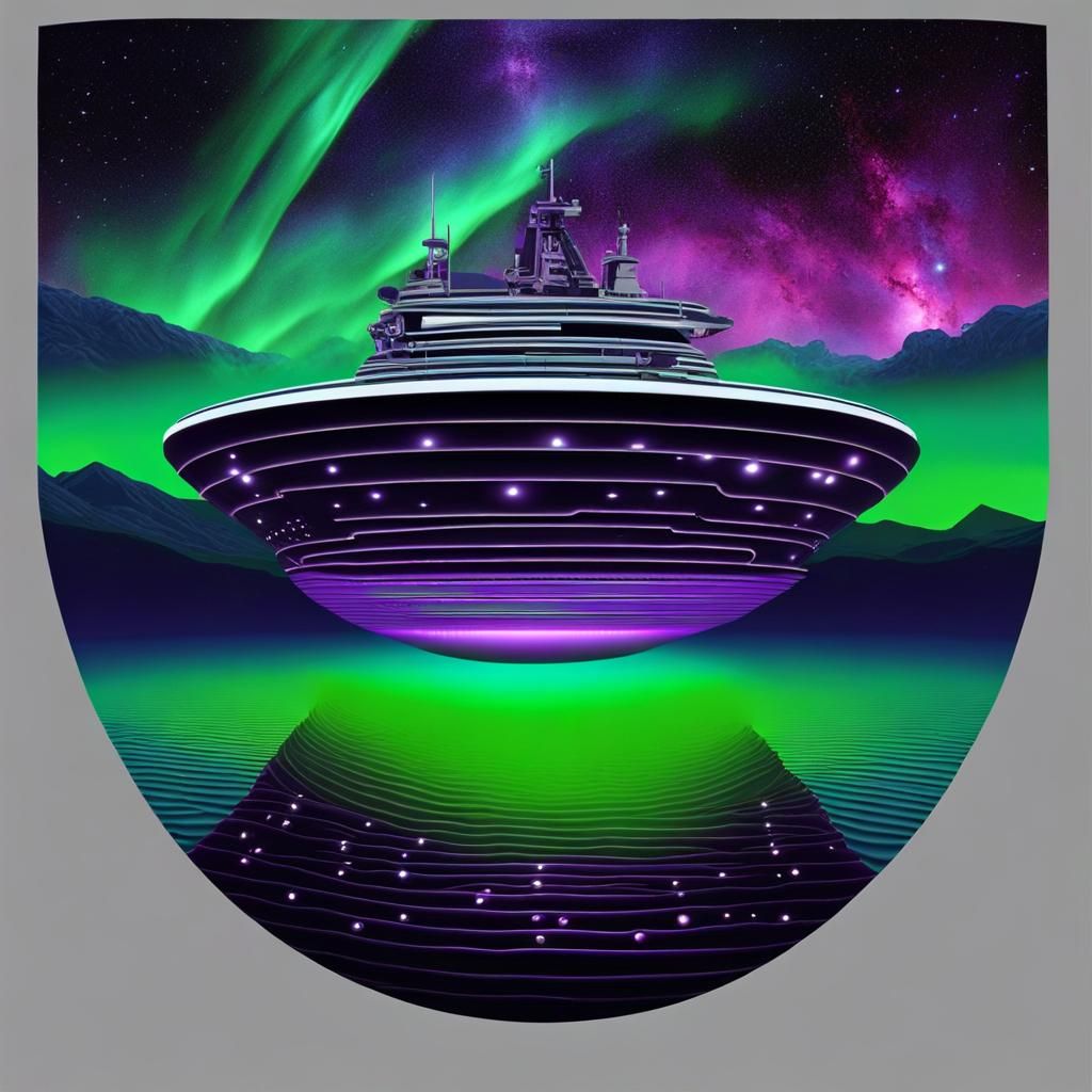 Nebula Reflection on Bioluminescent Ship to Barren World