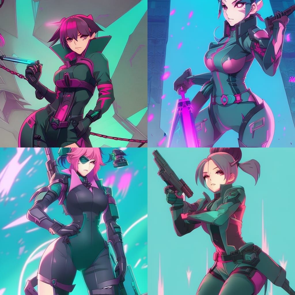 Cyberpunk Character with Teal Hair and Pink Tattoos