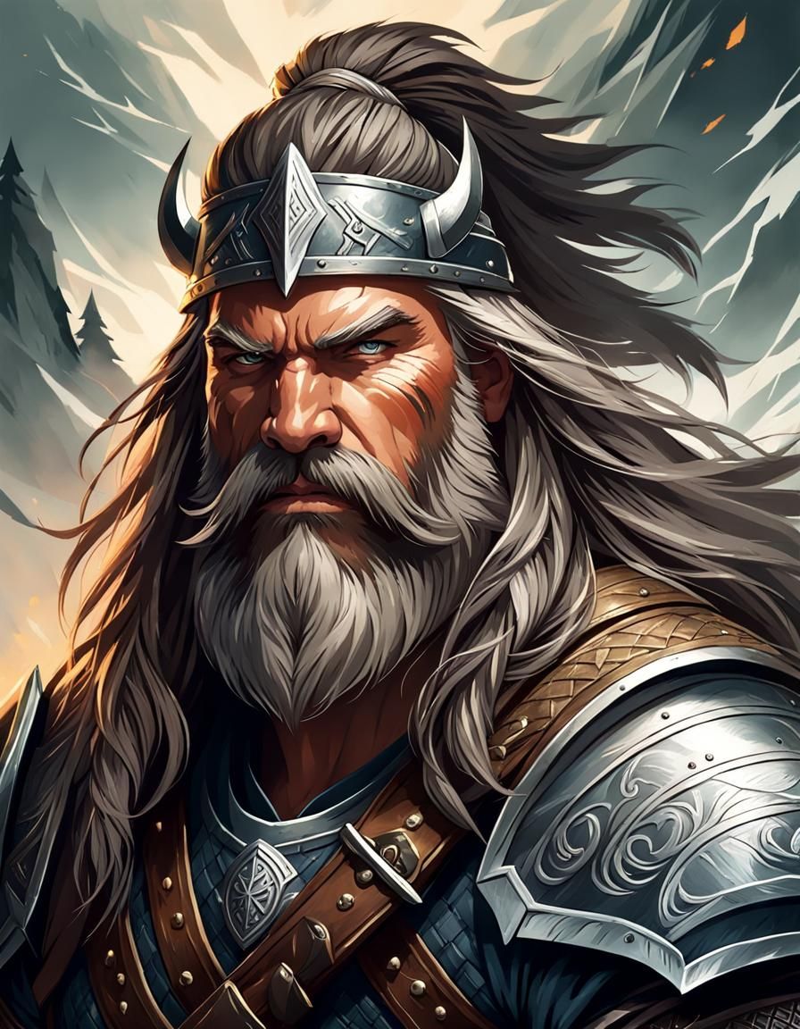Grizzled Norse Warrior Portrait in Fantasy Style