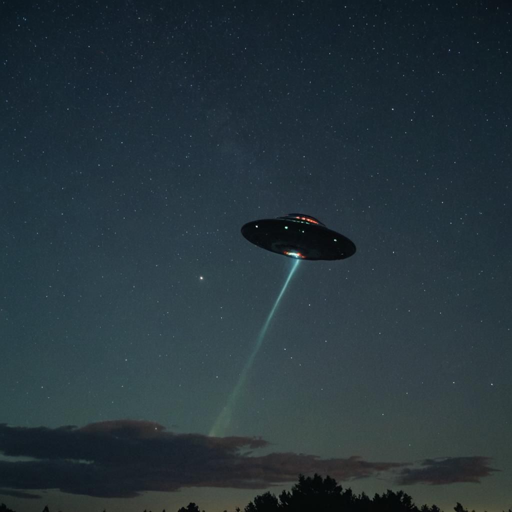 UFO Flying Saucer Over Starry Night Sky