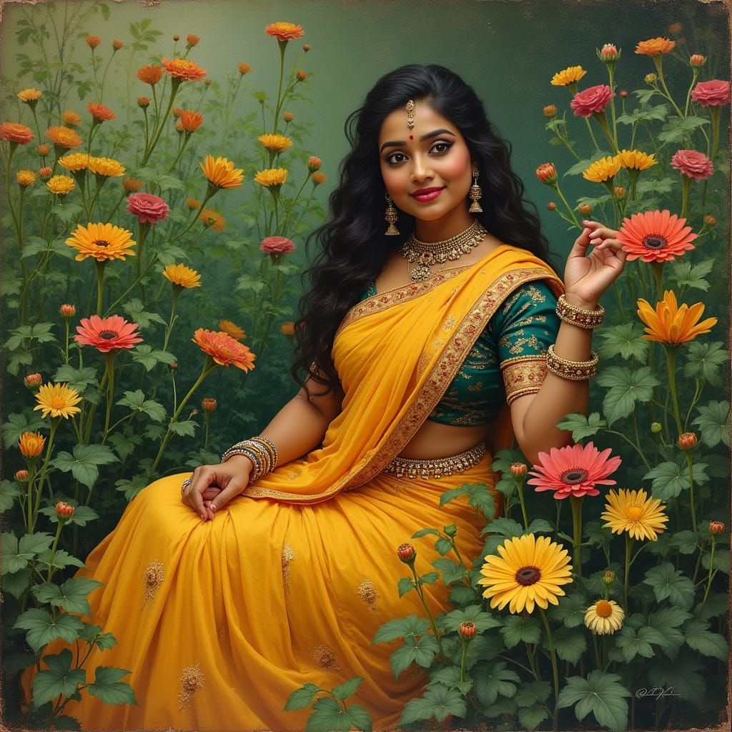 Elegant Tamil Actress in Lush Garden