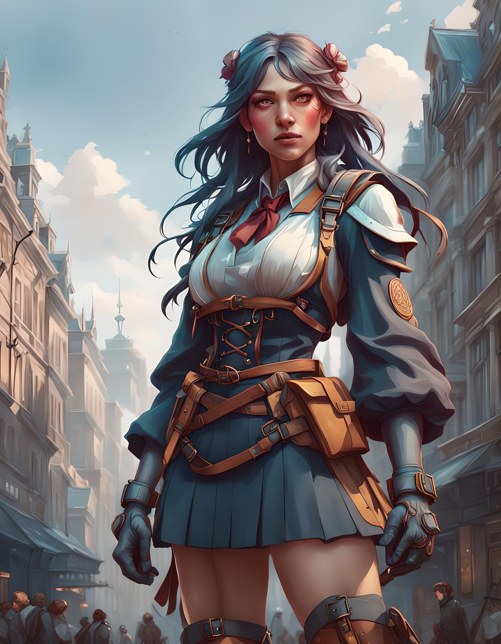 School Girls Portrait in Hyperdetailed Art Style