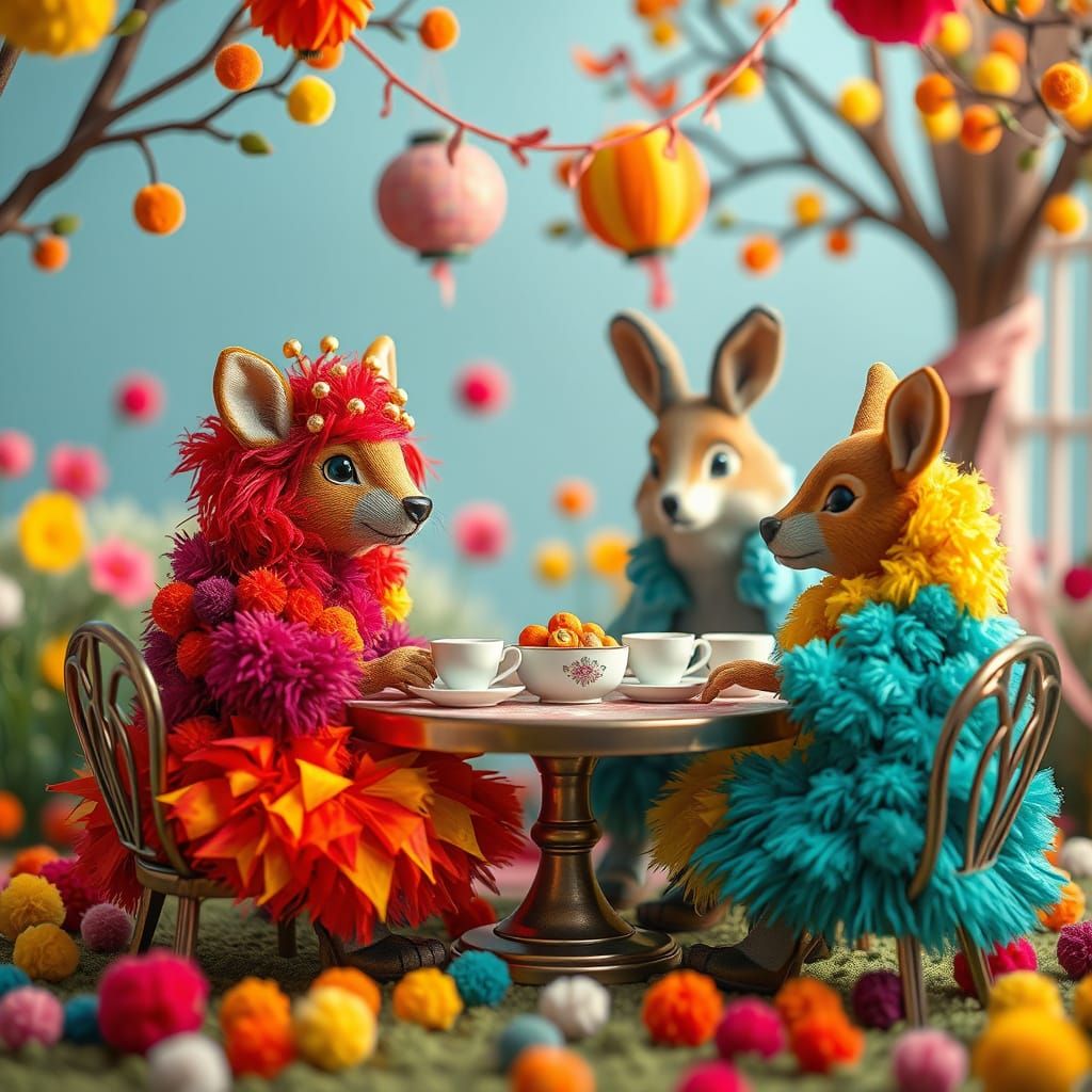 Whimsical Pom-Pom Tea Party with Animals