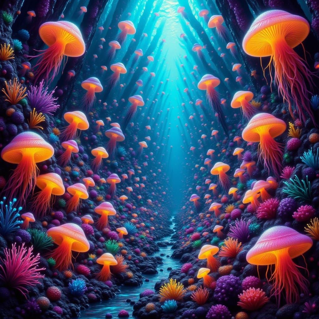 Abstract Expressionist Underwater Metropolis Paint Explosion