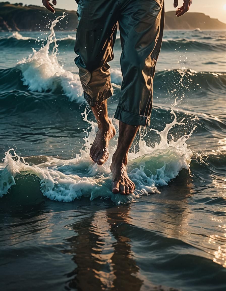 Jesus Walking on Water in Dreamy Style