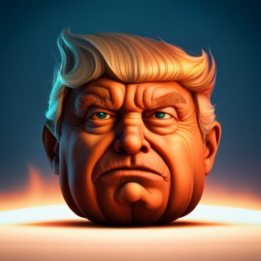 Trump Pumpkin Head with Fiery Hair, Digital Art