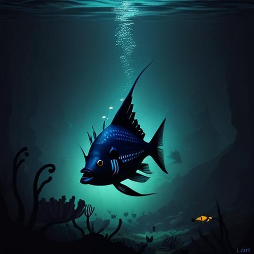 Glowing Angel Fish in the Deep Sea