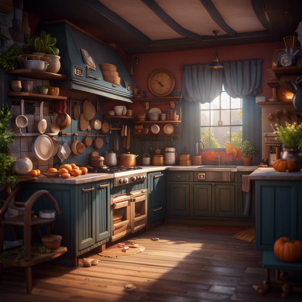 Detailed Matte Painting of a Cute Kitchen