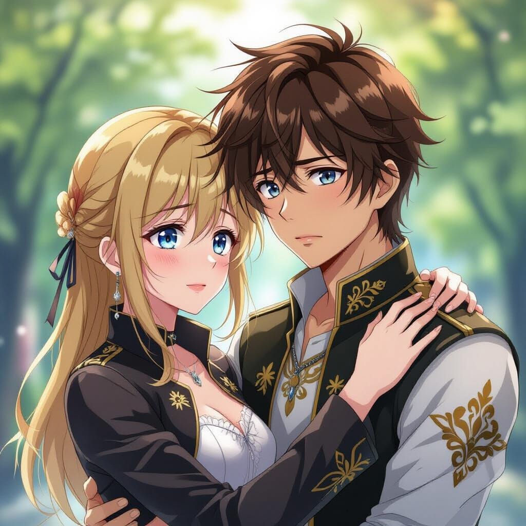 Anime Couple's Painful Embrace in Evocative Lighting