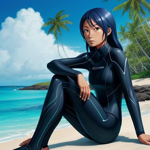 Tropical Island Surfer in Anime Style