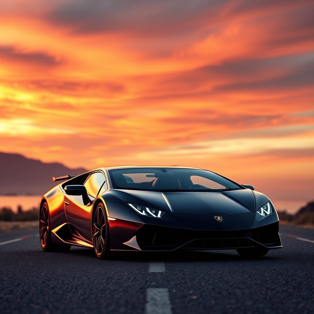 Lamborghini in Dramatic Sunset