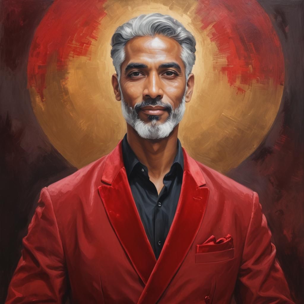 Elegant Gentleman in Red Velvet Suit