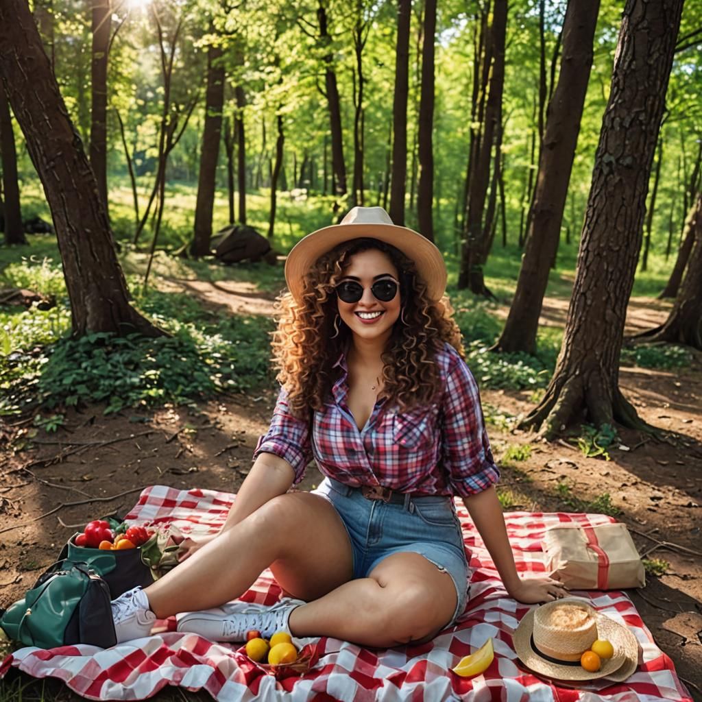 Chubby Girl's Sunny Picnic in the Woods