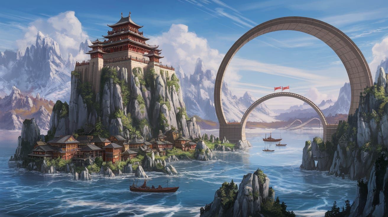 Fantasy Chinese Castle Landscape Inside a Pencil