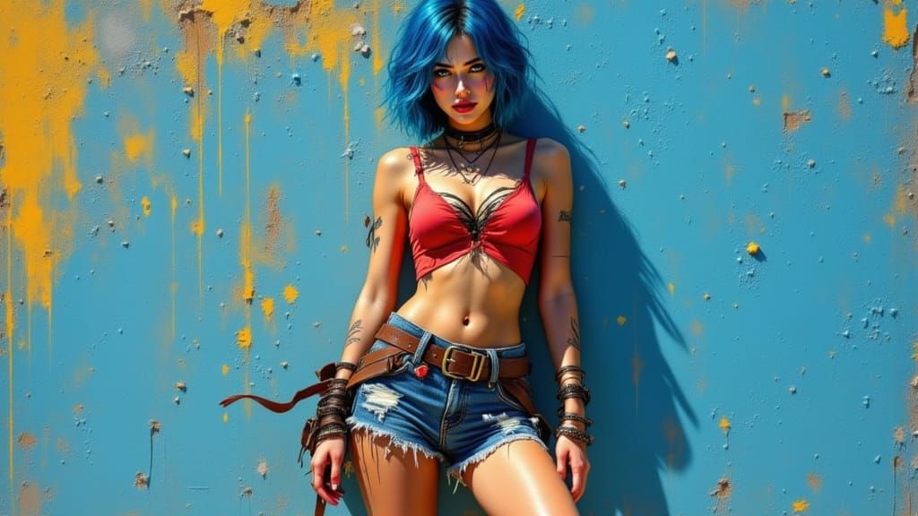 Hyper-Realistic Young Woman with Blue Hair in a Golden Hour ...