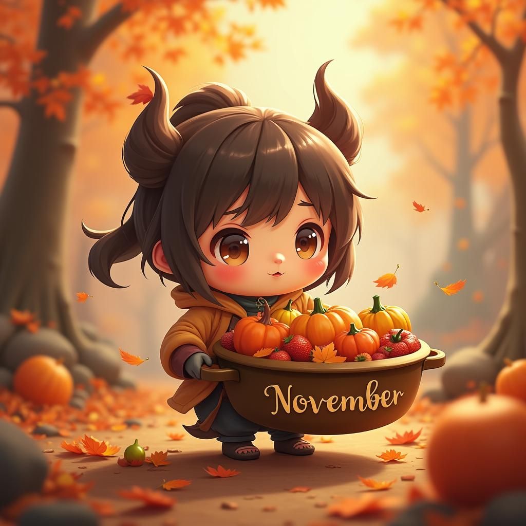 Adorable Chibi Character with November Harvest