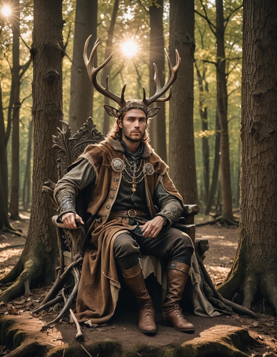 Young Man as Forest King on Woodland Throne