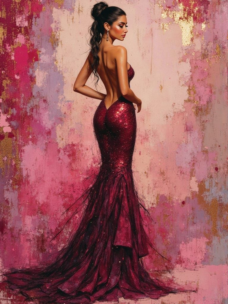 Hispanic Goddess of Beauty in Metallic Gown