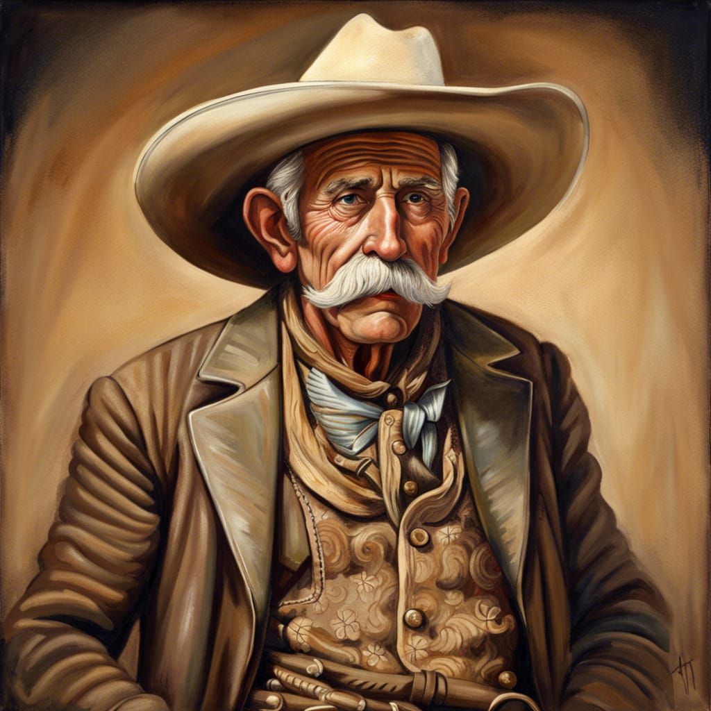 Old Cowboy Portrait in Wild West Style