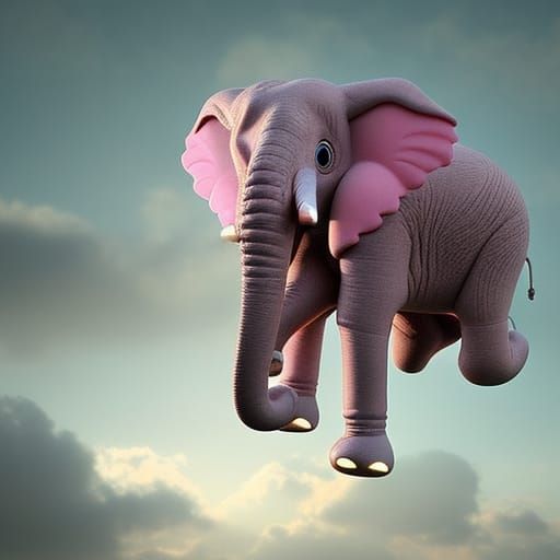 Pink Elephant's Magical Flight on a Cloud