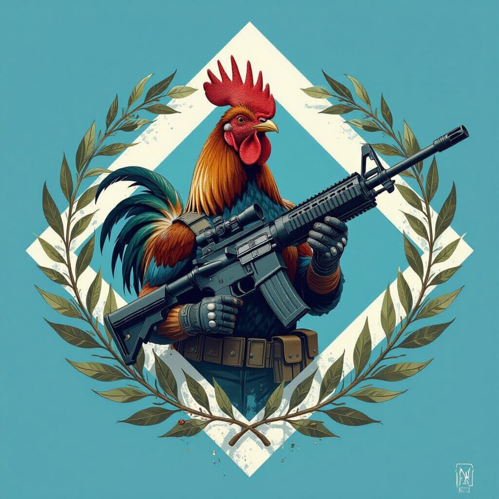 Rooster with Machine Gun in Digital Art Style