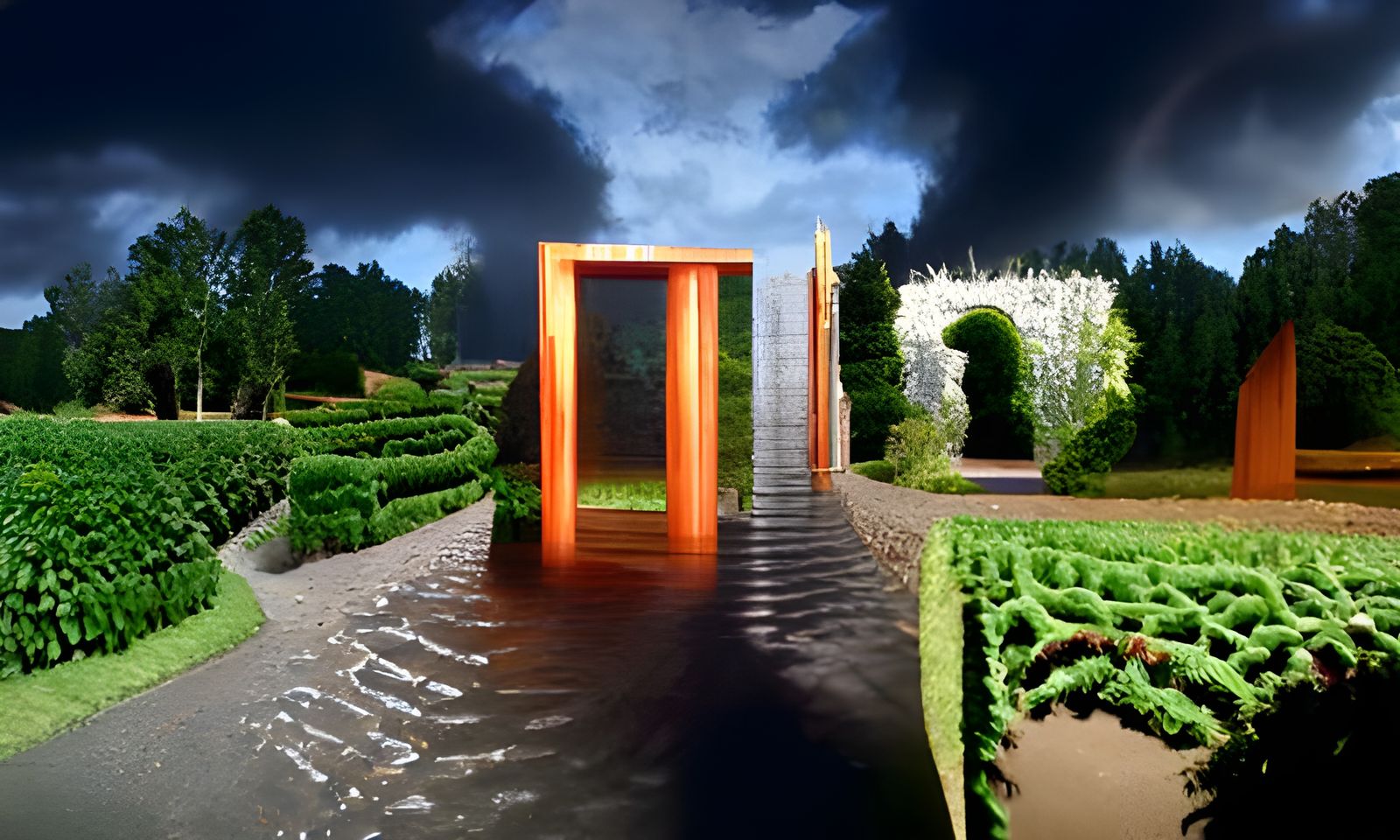Hedge Maze Labyrinth Destroyed by Tornado in 3D