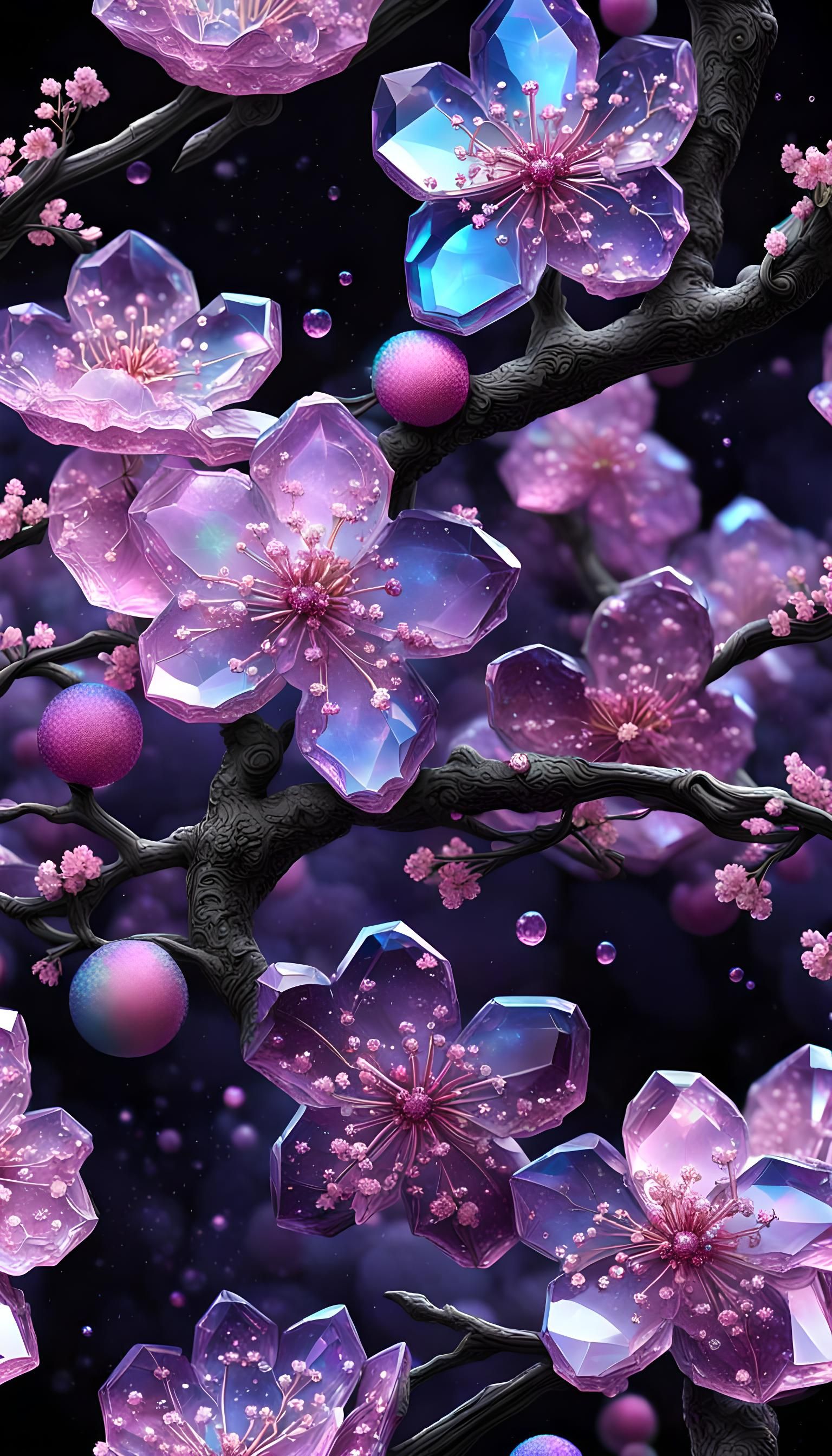 Crystal Cherry Blossom in Purple Nebulae