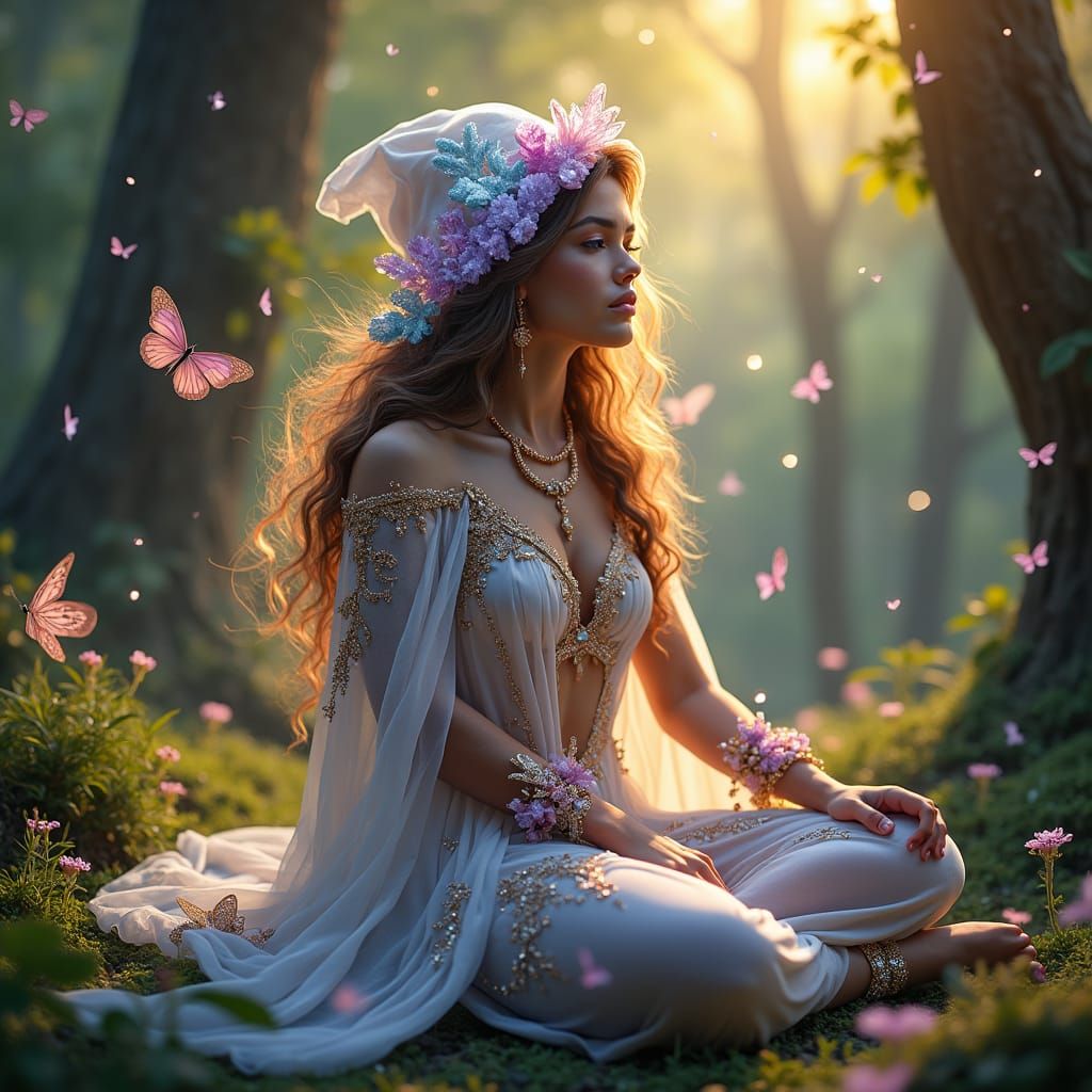 Mystical Being Surrounded by Sacred Geometry Symbols