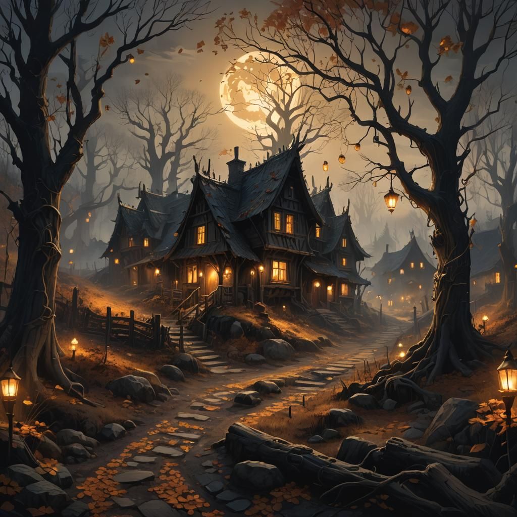 Ominous Dark Fantasy Autumn Forest Concept Art