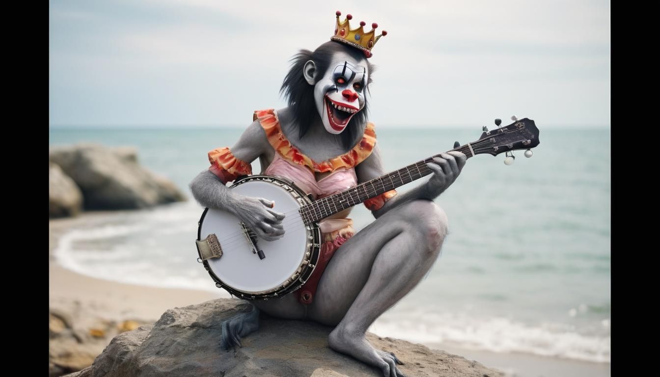 Zombie Monkey Clown Woman Playing Banjo