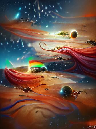 Starlit Rainbow Planets and Asteroids in Space