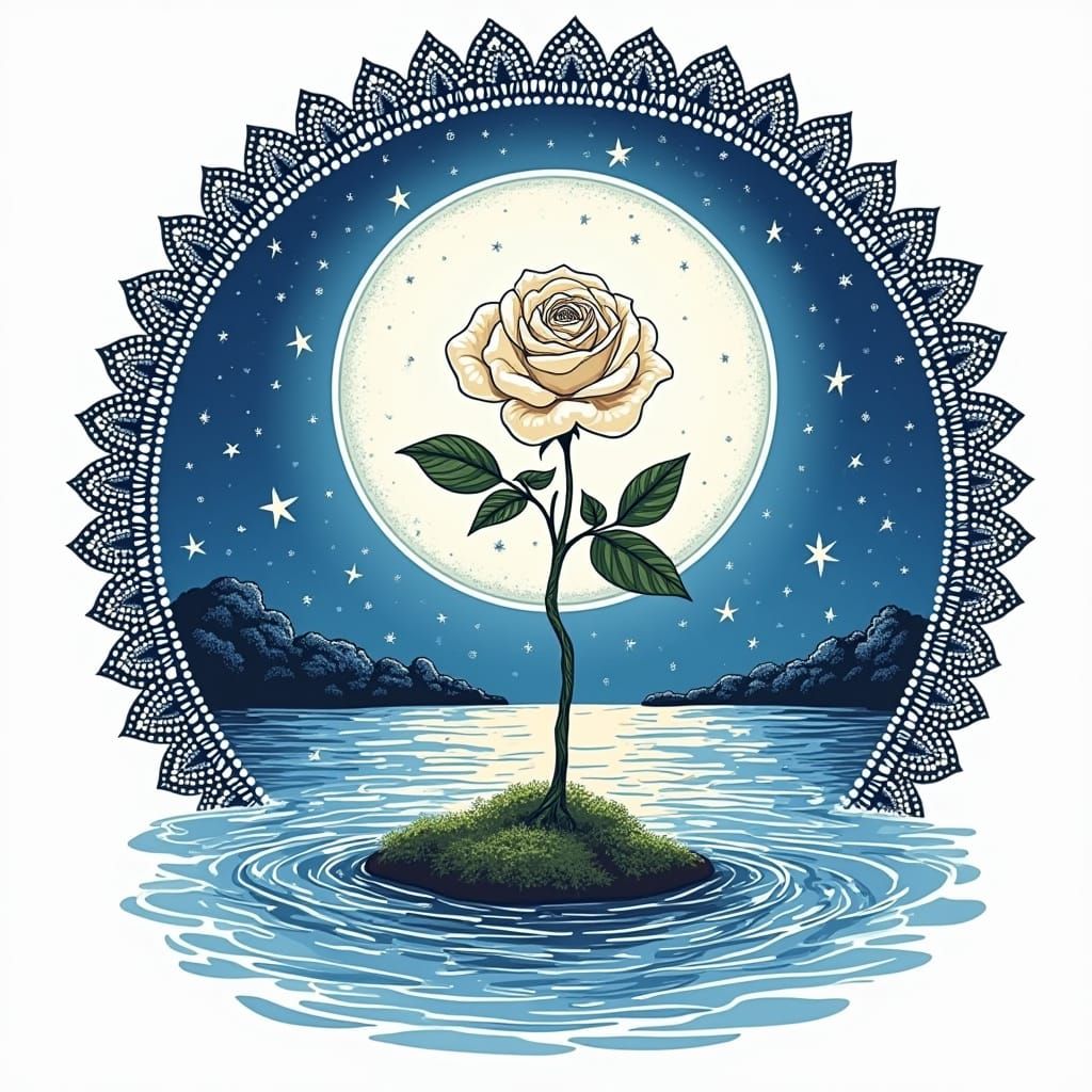 Ethereal Rose in Serene Island Oasis