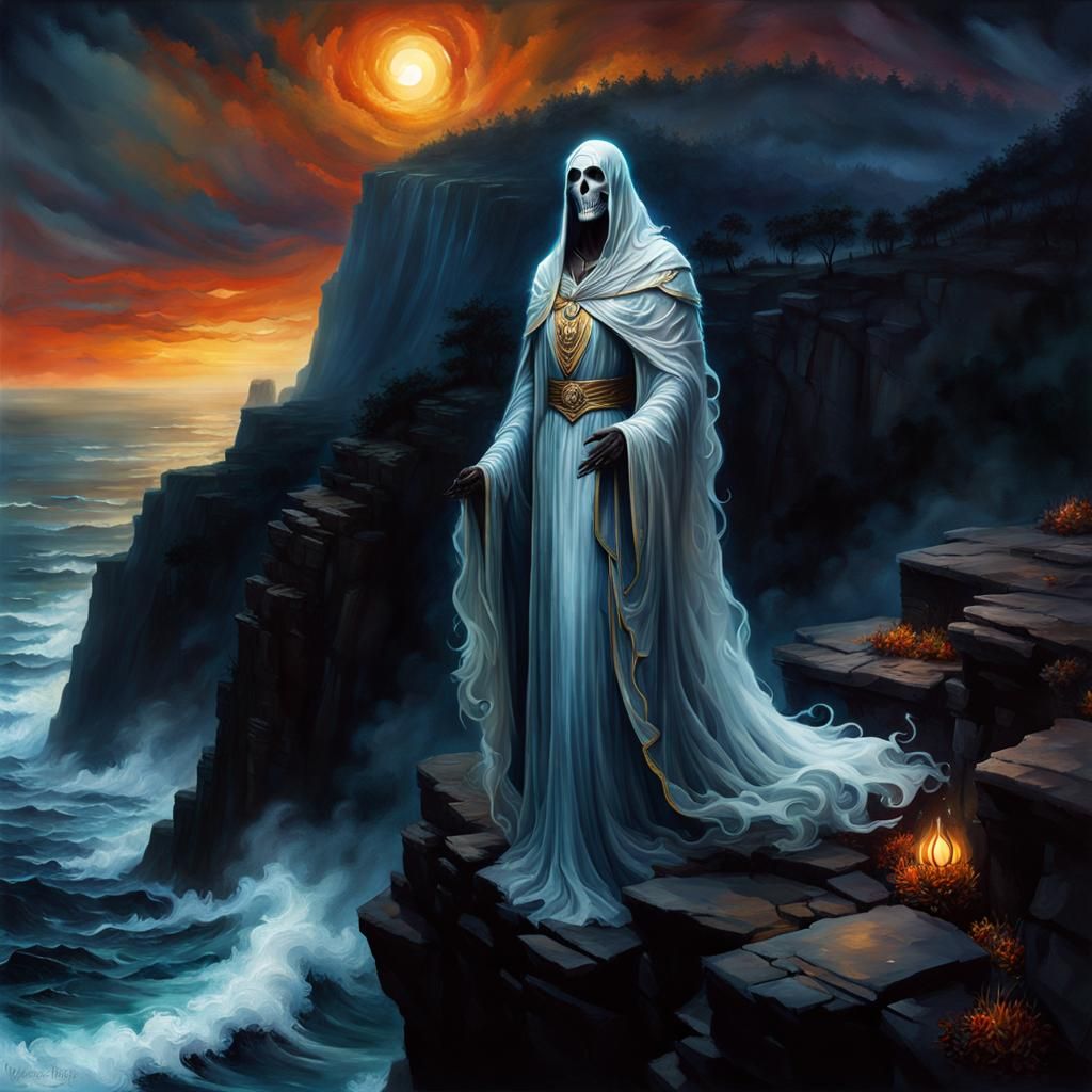 Ethereal Specter Ghost Overlooking Dark Ocean