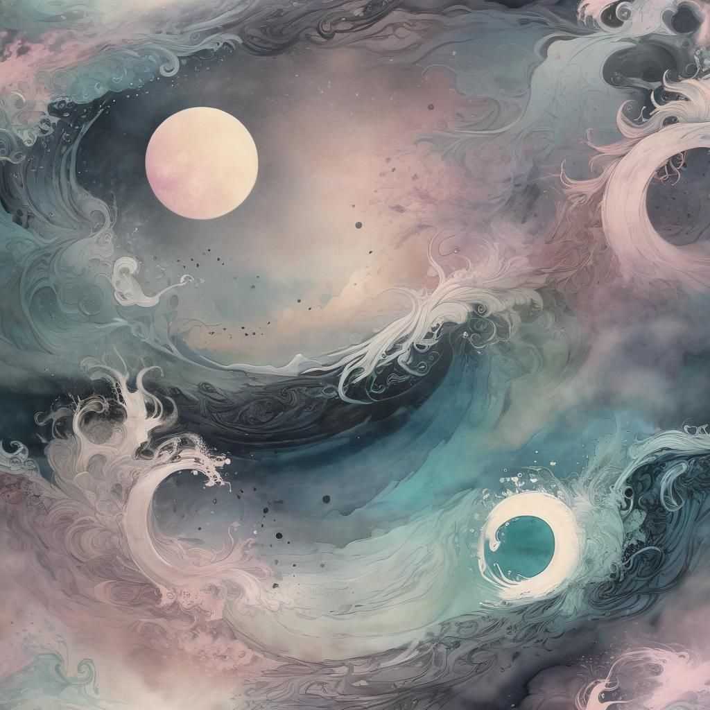 Surreal Pastel Ink Art: Harmony of Yin and Yang