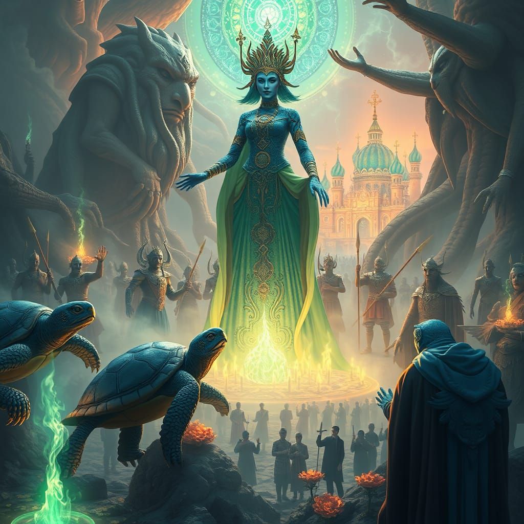 Turtles of Time Offer Green Fire in Surreal City