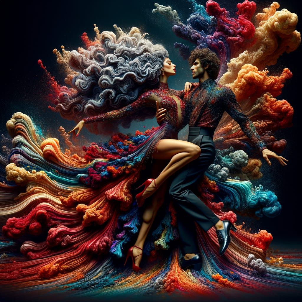 Entrancing Couple Dancing in a Whirlwind of Color