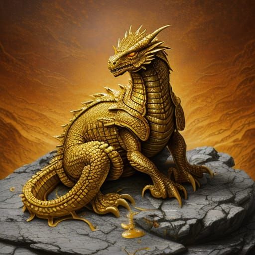 Cannelloni Dragon in Barren Landscape Oil Painting