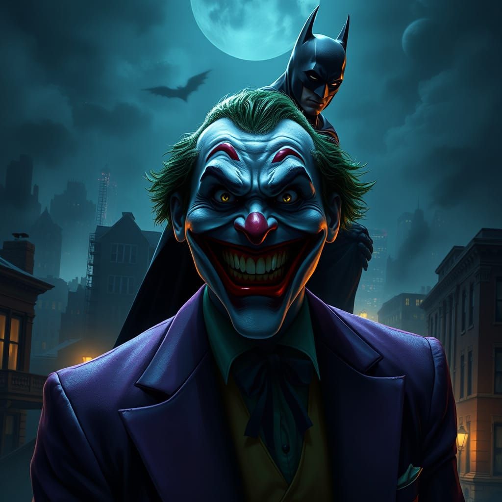 Gothic Joker Confronts Dark Knight in Gotham City