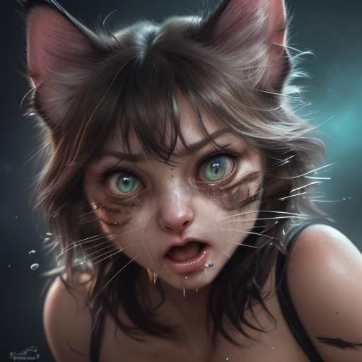 Anguished Kitten in Hyperrealistic Splash Art