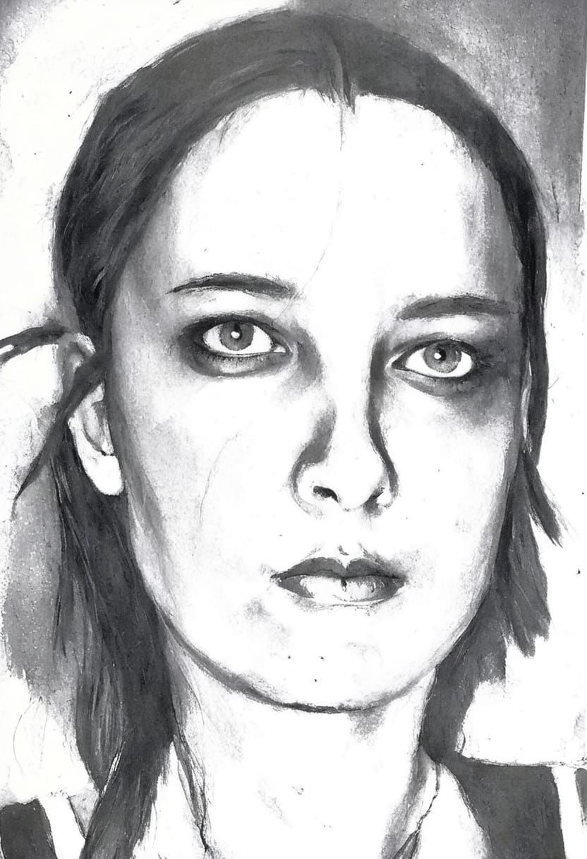 Goth Girl Portrait in High Contrast Impasto Style