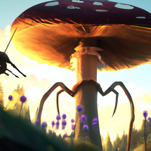 Mushroom Spider in Studio Ghibli Anime Style