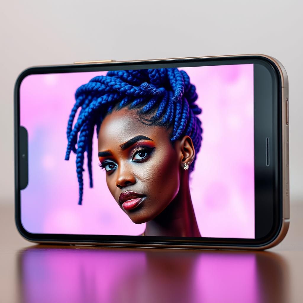 Smartphone Displaying a Portrait in Afro-Punk Style
